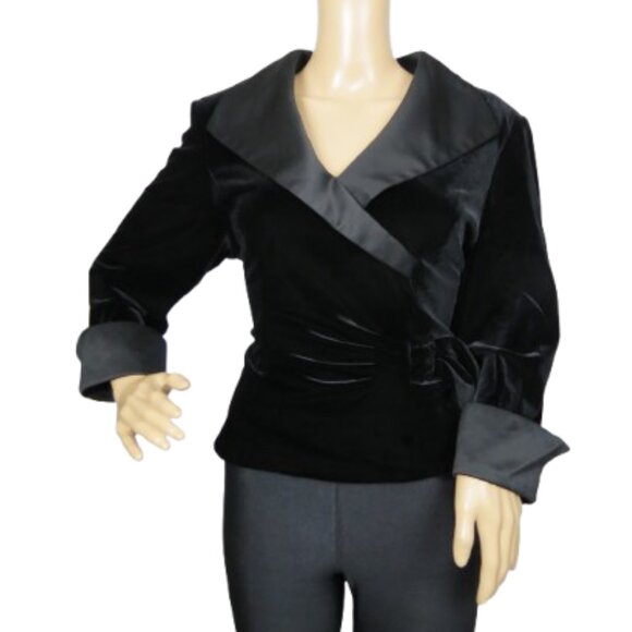 Xscape By Joanna Chen Black Satin and Velvet Blouse - Picture 1 of 8